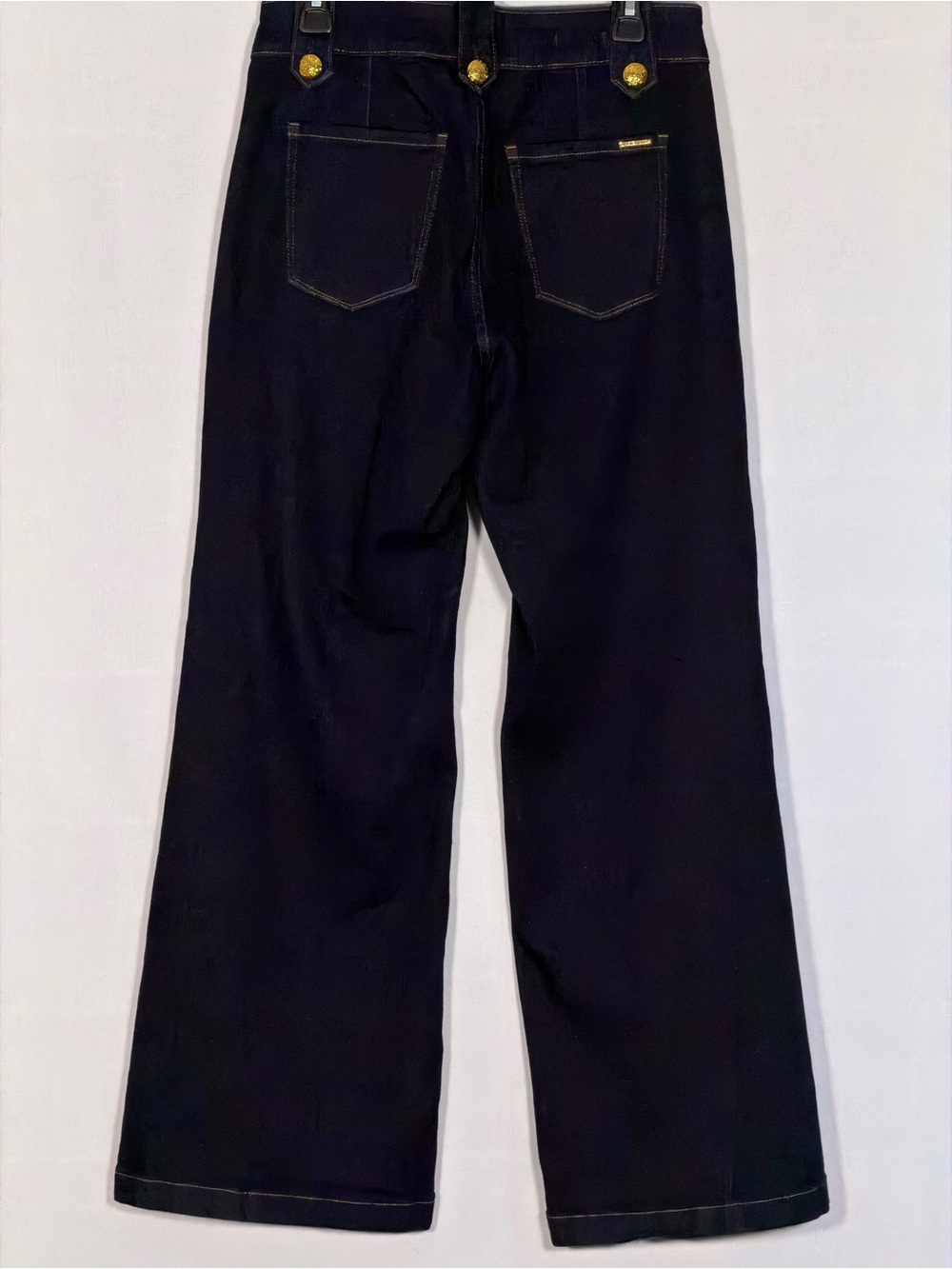 WHBM High Rise Mariner Sailor Wide Leg Jeans Size 8 Dark Wash Gold Button - Picture 2 of 11